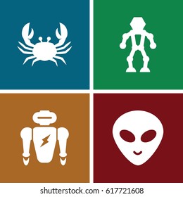 set of 4 creature filled icons such as crab, alien head