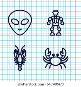 Set of 4 creature outline icons such as crab, alien head