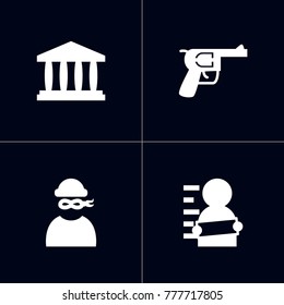 Set Of 4 Criminal Icons Set.Collection Of Building, Revolver, Suspicious And Other Elements.