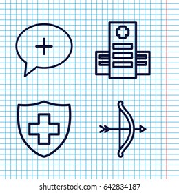 Set of 4 cross outline icons such as hospital, medical sign, medical cross