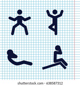 Set of 4 crunch filled icons such as abdoninal workout