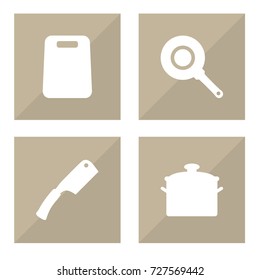Set Of 4 Culinary Icons Set.Collection Of Skillet, Cutting, Kitchen Ax And Other Elements.