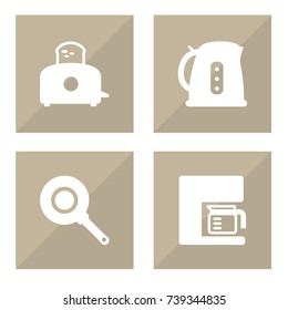 Set Of 4 Culinary Icons Set.Collection Of Bread Heater, Espresso, Electric Teapot And Other Elements.