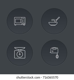 Set Of 4 Culinary Outline Icons Set.Collection Of Mixer, Microwave, Soup And Other Elements.