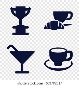 Set of 4 cup filled icons such as Cocktail, coffee and croissant, coffee cup