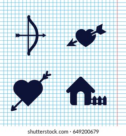 Set of 4 cupid filled icons such as house, heart with arrow