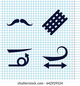 Set of 4 curl filled icons such as mustache, hair curler, curly hair