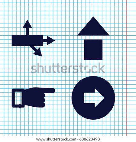 Set of 4 cursor filled icons such as arrow right, pointing, arrow