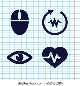 Set of 4 curve filled icons such as heartbeat, eye
