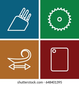  set of 4 cut outline icons such as curly hair, blade saw, chopping board and knife