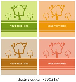 set of 4 cute autumn trees cards