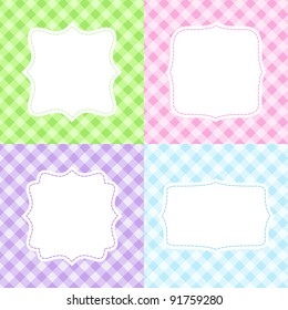 Set of 4 cute cards with gingham pattern
