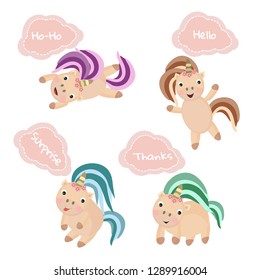 Set of 4 cute cartoon unicorns vector isolated on white background