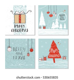 Set of 4 cute Christmas cards with quote. It is perfect for winter holiday invitations, blog banners, fabric print, desktop and phone wallpapers, t-shirts, gift tags, decoupage, scrapbook.