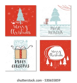 Set of 4 cute Christmas cards with quote. It is perfect for winter holiday invitations, blog banners, fabric print, desktop and phone wallpapers, t-shirts, gift tags, decoupage, scrapbook.