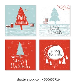 Set of 4 cute Christmas cards with quote. It is perfect for winter holiday invitations, blog banners, fabric print, desktop and phone wallpapers, t-shirts, gift tags, decoupage, scrapbook.