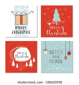 Set of 4 cute Christmas cards with quote. It is perfect for winter holiday invitations, blog banners, fabric print, desktop and phone wallpapers, t-shirts, gift tags, decoupage, scrapbook.