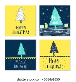 Set of 4 cute Christmas cards with quote. It is perfect for winter holiday invitations, blog banners, fabric print, desktop and phone wallpapers, t-shirts, gift tags, decoupage, scrapbook. 