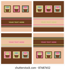 set of 4 cute colorful cakes cards