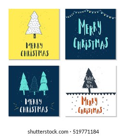 Set of 4 cute gift cards and hand drawn Christmas lettering. Can be used as poster with quote, T-shirt design or home decor element. Vector typography. Easy editable template.