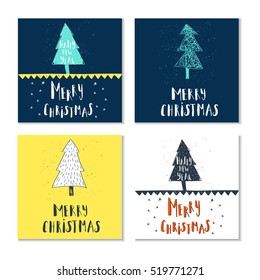 Set of 4 cute gift cards and hand drawn Christmas lettering. Can be used as poster with quote, T-shirt design or home decor element. Vector typography. Easy editable template.
