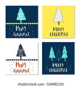 Set of 4 cute gift cards and hand drawn Christmas lettering. Can be used as poster with quote, T-shirt design or home decor element. Vector typography. Easy editable template.