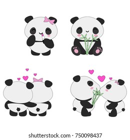 Set of 4 cute kawaii pandas in love-inspired theme, perfect for stickers, patches, etc. enjoy^^