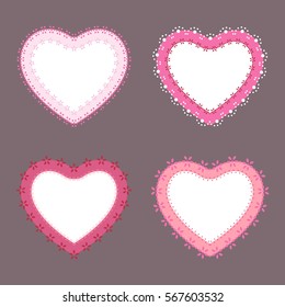 Set of 4 cute lace border heart labels, vector illustration