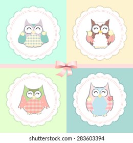 Set of 4 cute owls 
