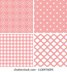 Set of 4 cute seamless patterns. Vector backgrounds.