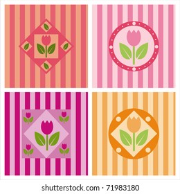set of 4 cute tulips backgrounds