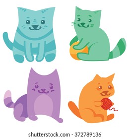 set of 4 cute vector cats