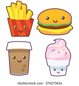 set of 4 cute vector fast foods