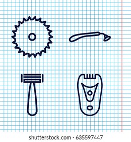 Set of 4 cutter outline icons such as razor, electric razor