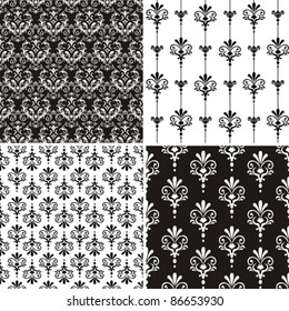 Set of 4 Damask seamless floral pattern. Vintage vector illustration.