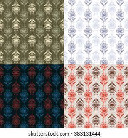 set of 4 damask seamless patterns. Could be used as repeating wallpaper, textile, wrapping paper, background, etc.