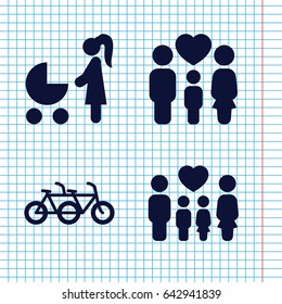 Set of 4 daughter filled icons such as family, woman with baby carriage