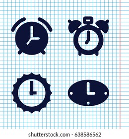 Set of 4 deadline filled icons such as wall clock, sundial, alarm