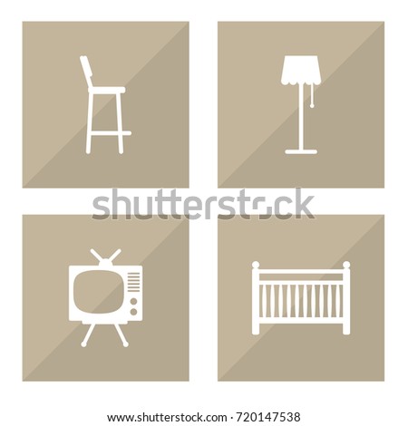 Set Of 4 Decor Icons Set.Collection Of Illuminator, Cot, Chair And Other Elements.