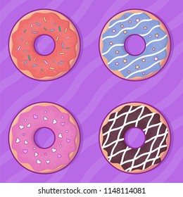 Set of 4 decorated donut vectors.