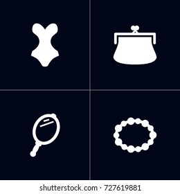 Set Of 4 Decorating Icons Set.Collection Of Looking-Glass, Wristband, Beachwear Elements.