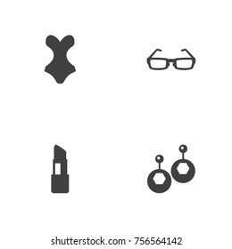 Set Of 4 Decorating Icons Set.Collection Of Pomade, Sunglasses, Beachwear And Other Elements.