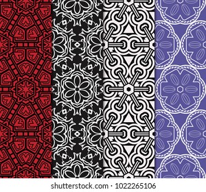 set of 4 decorative ethnic ornament. Seamless vector illustration. For printing on fabric, paper for scrapbooking, wallpaper, cover, page book.