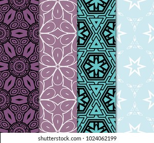 set of 4 decorative ethnic ornament. Seamless vector illustration. For printing on fabric, paper for scrapbooking, wallpaper, cover, page book.