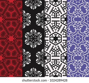 set of 4 decorative ethnic ornament. Seamless vector illustration. Geometric modern style. For greeting cards, invitations, cover book, fabric, scrapbooks.