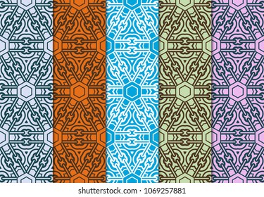 set of 4 decorative ethnic ornament. Seamless vector illustration. For printing on fabric, paper for scrapbooking, wallpaper, cover, page book, design elements.