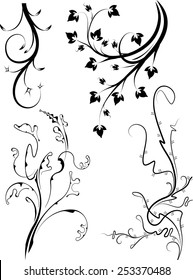 Set of 4 decorative floral branches.