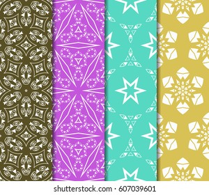 set of 4 decorative line geometric ornament. seamless vector illustration. texture for design, wallpaper, invitation card, banner, fabric .