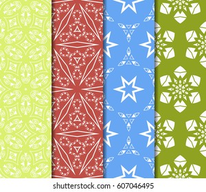 set of 4 decorative line geometric ornament. seamless vector illustration. texture for design, wallpaper, invitation card, banner, fabric .