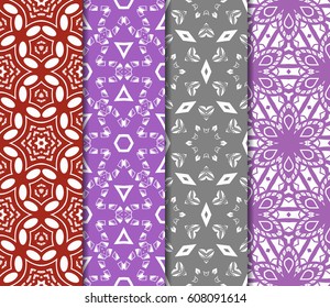 set of 4 decorative line geometric ornament. seamless vector illustration. texture for design, wallpaper, invitation card, banner, fabric .